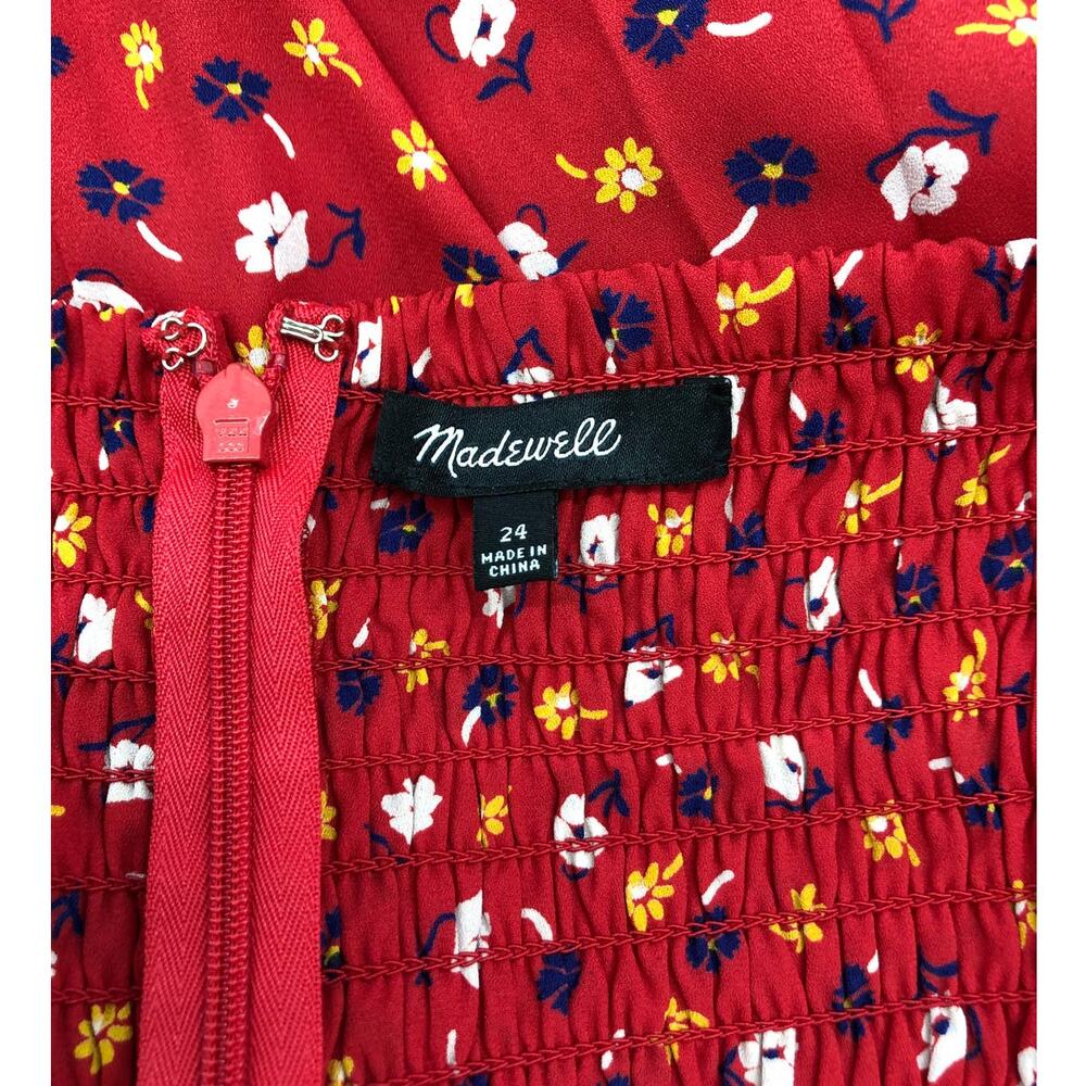 Madewell Prairie Posies Ruched Wide Leg Jumpsuit Women's 24 Red Floral L2400 - Picture 6 of 6